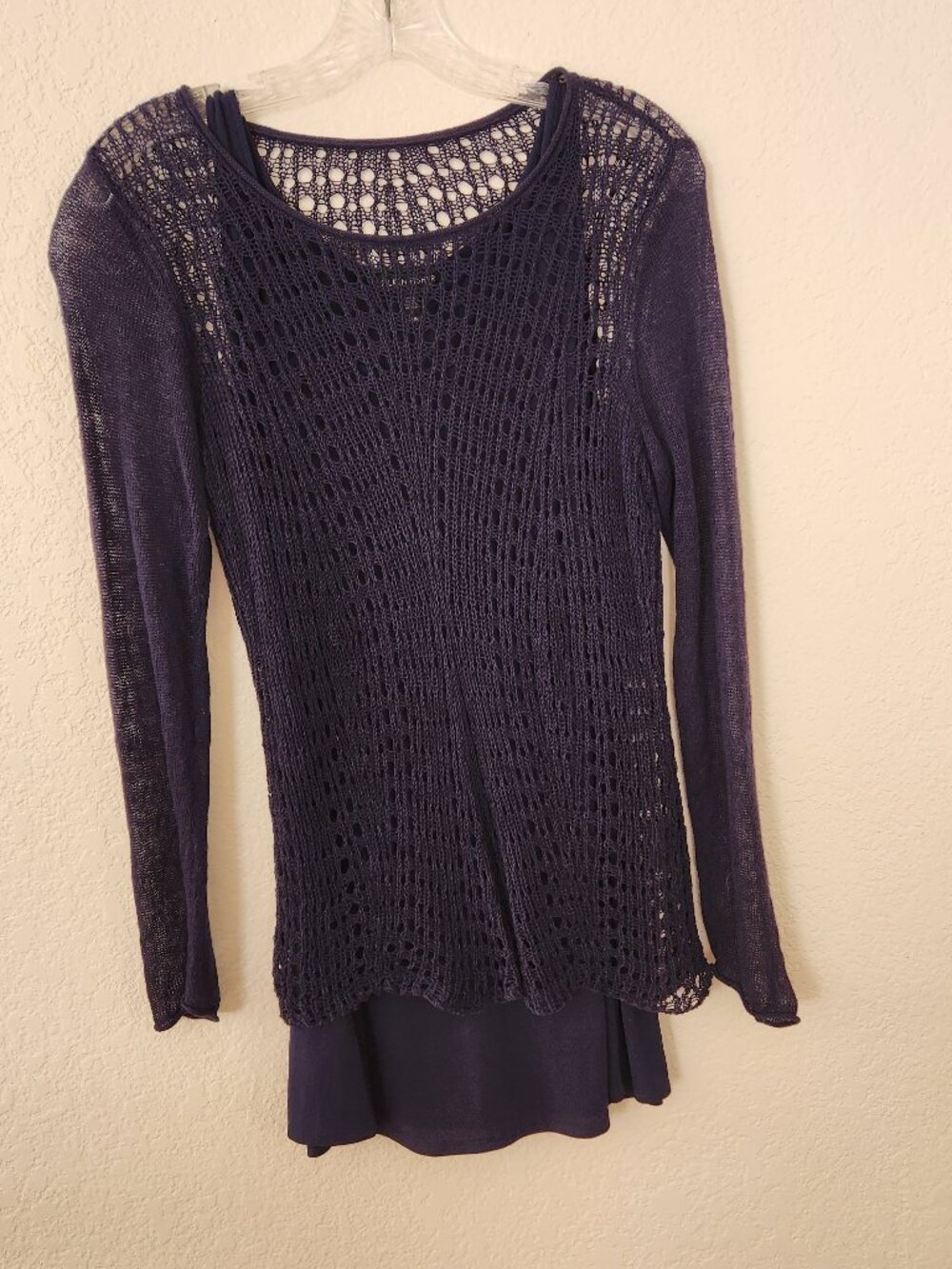 Eileen Fisher Silk Tank Top and Open Weave Linen Sweater